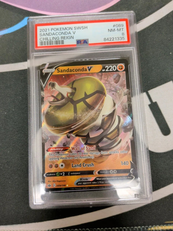Additional view of 2021 POKEMON SWORD & SHIELD CHILLING REIGN #089 SANDACONDA V PSA 8 NM-MT at Black Sheep Game Lounge